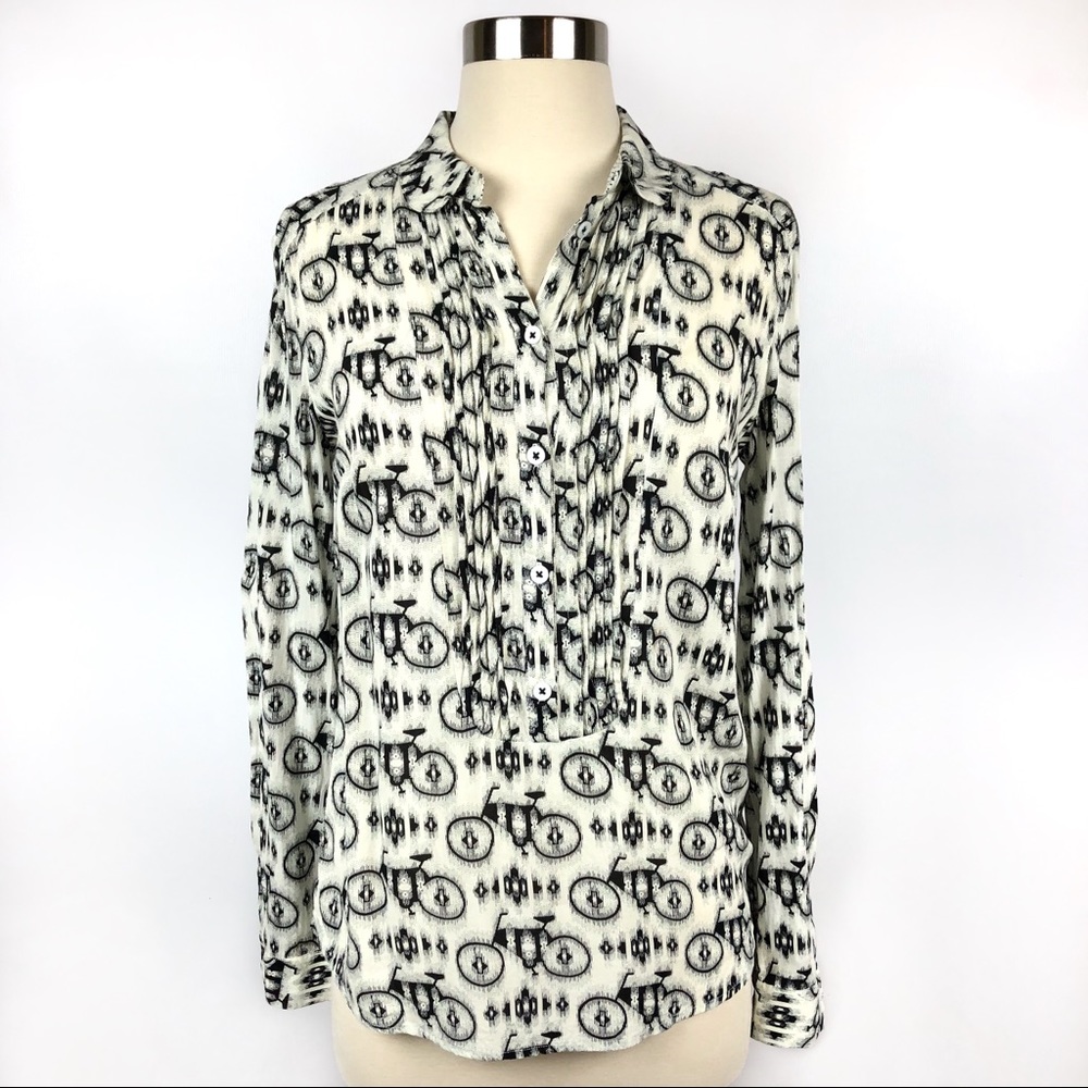 Anthro Maeve Anni Bicycle Print Button-Down Blouse